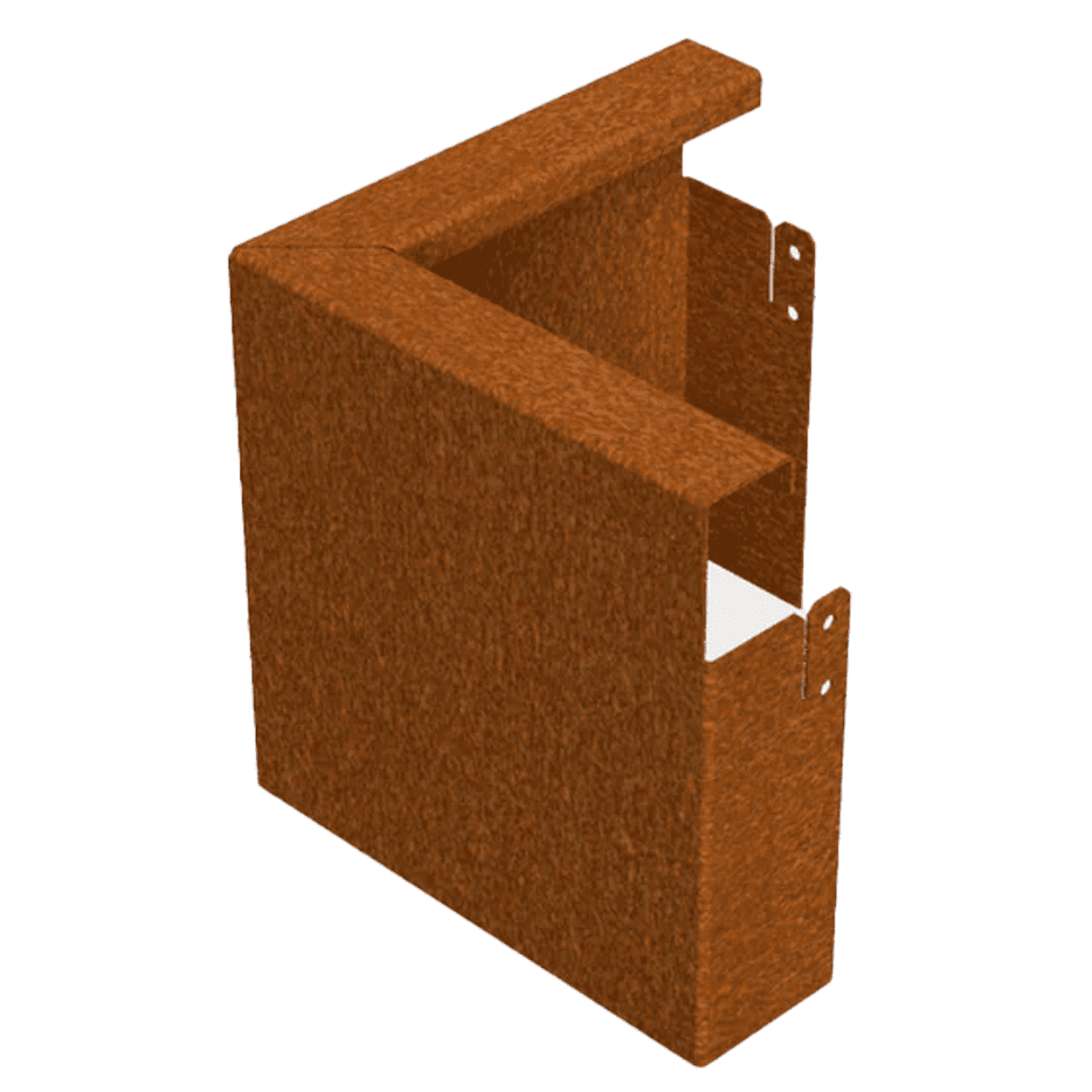 Binnenhoek 90 graden cortenstaal tbv borderrand omgezette rand 30x30x30cm